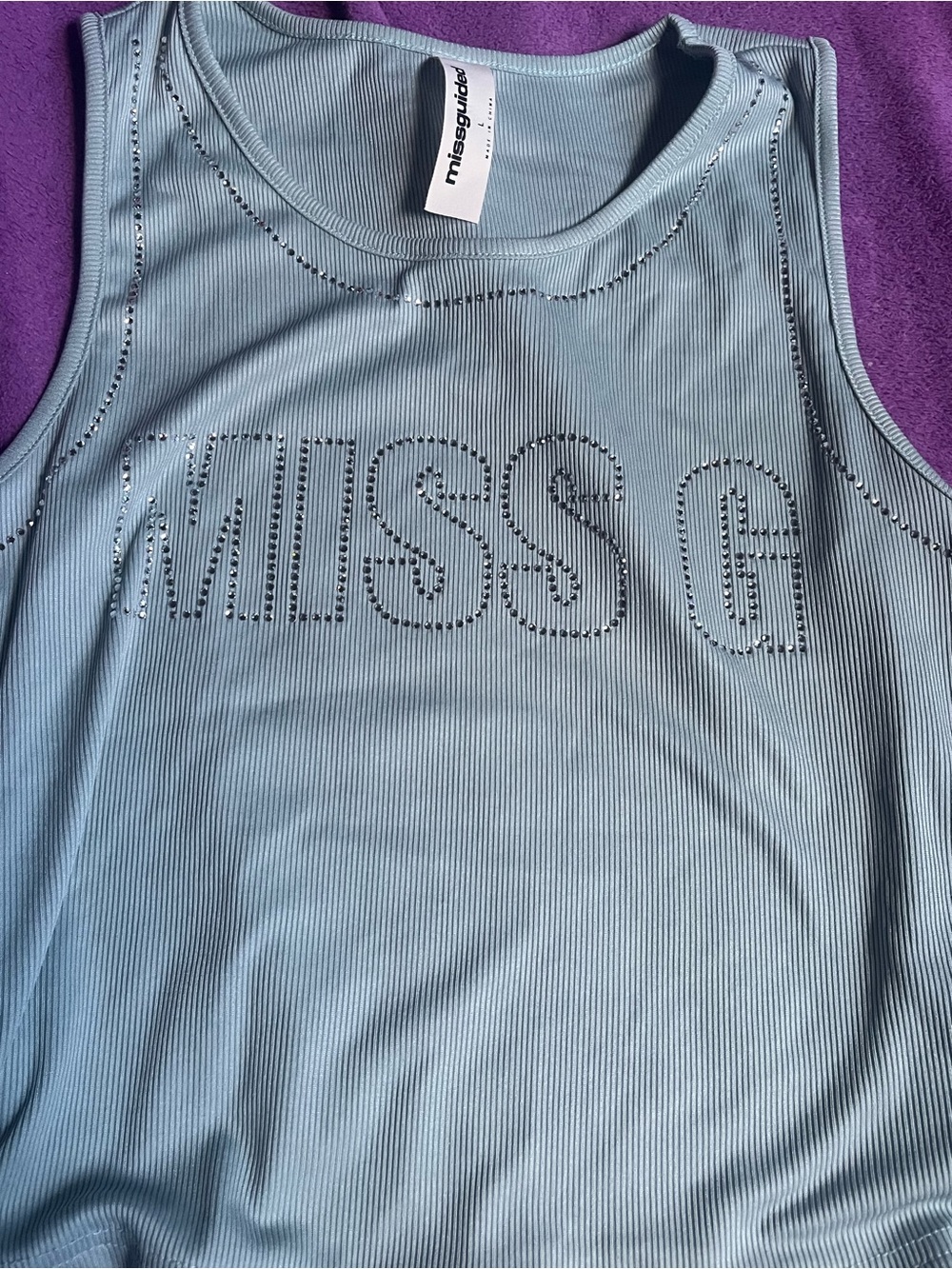 Missguided Light Blue Ribbed Logo Tank - Picture 3 of 6